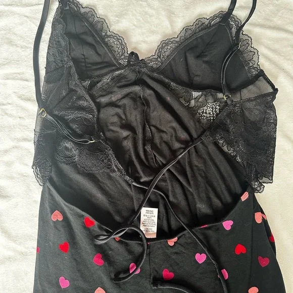 Heart Print Black Lace Shorts One-Piece sexy sleepwear/lingerie - Picture 5 of 5